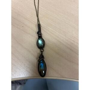 Unique handmade labradorite gemstone necklace featuring wire-wrap